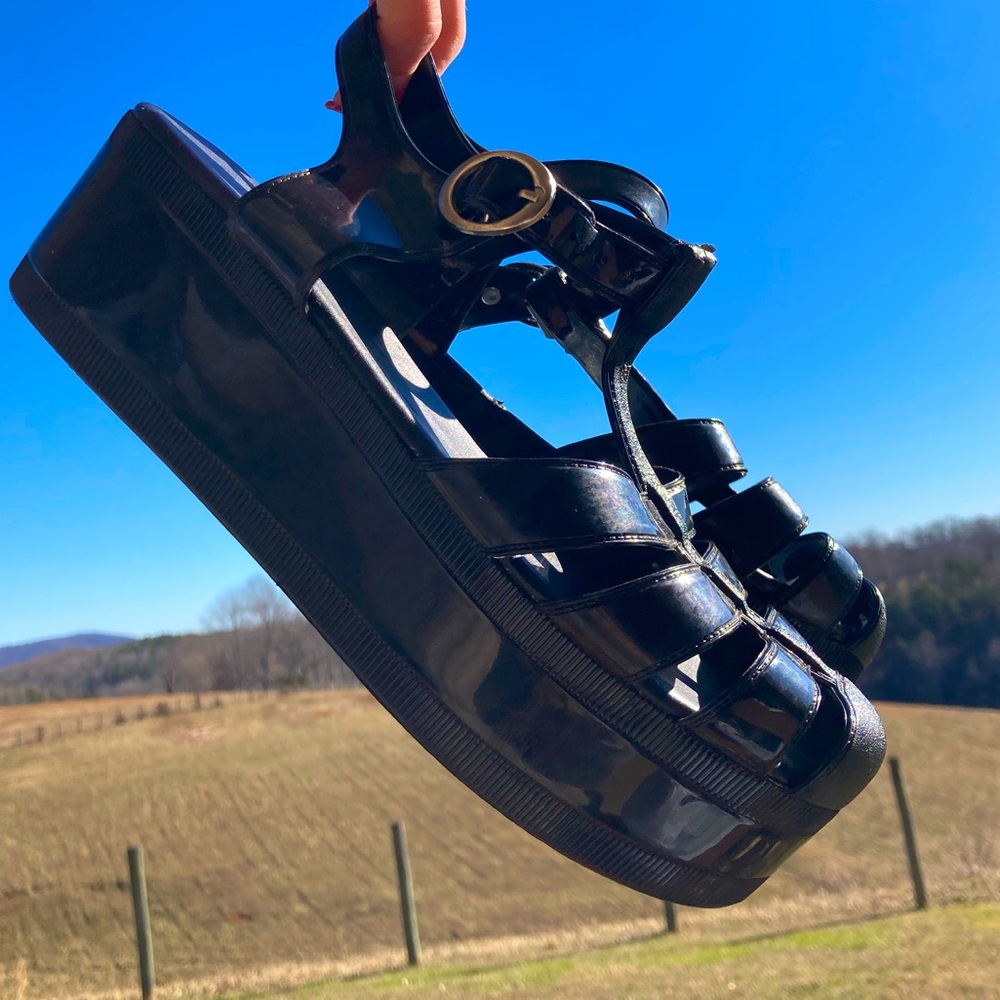 Platform Y2K Wedge Sandals - Wanted by Jellypop - Black - size 9
